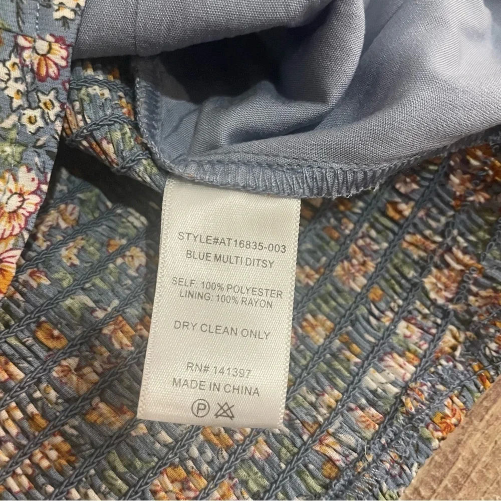 ASTR the Label Tie Back Bubble Sleeve Top in Blue Multi Ditsy Size Small